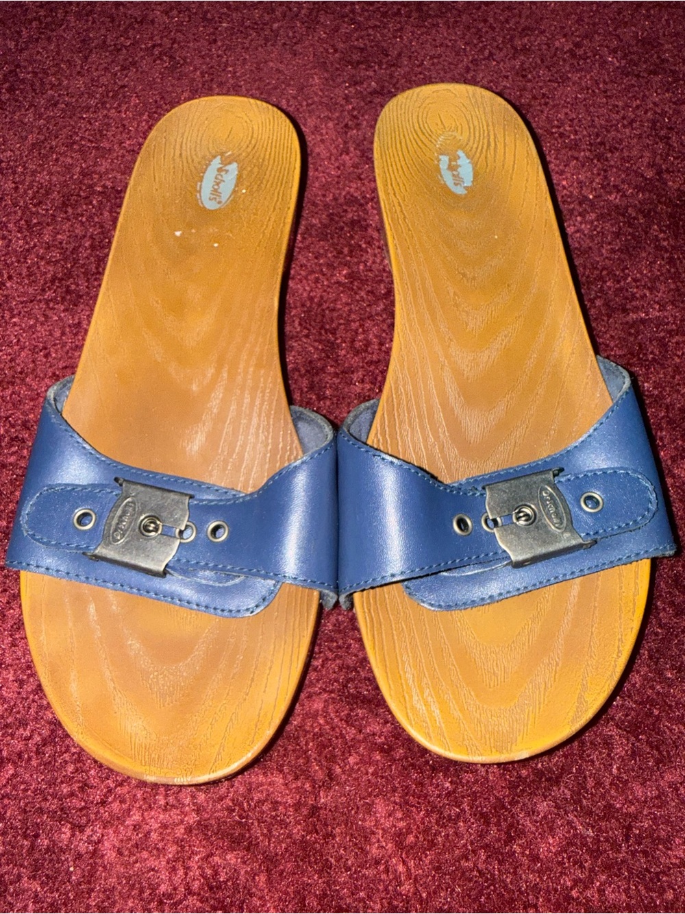 Dr. Scholls Original Wood Sole Sandals Size 8 Womens Sandal Navy Blue